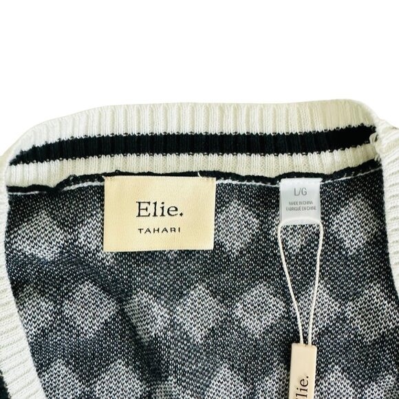 Elie Tahari Women's Size L Diamond Pattern Black Ivory Cardigan Sweater NWT - Picture 6 of 9
